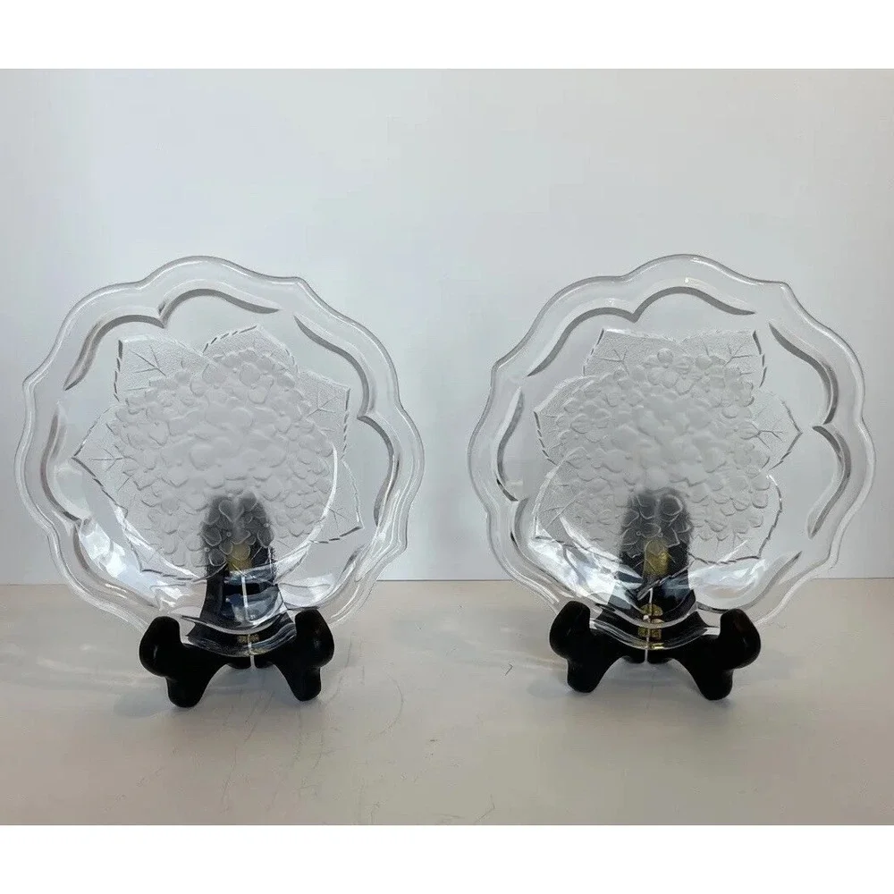 Studio Nova Glass Plate Frosted Hydrangea Flowers‎ Appetizer Snack Set Of 2 7